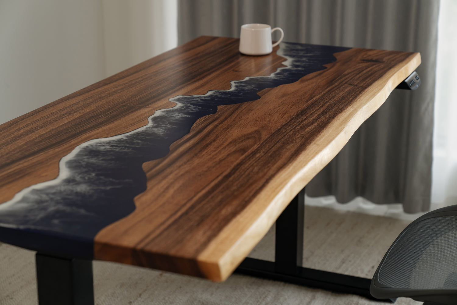 Live Edge Epoxy Solid Wood_White_Scene View2_Elephant Desks_Coastline Standing Desk