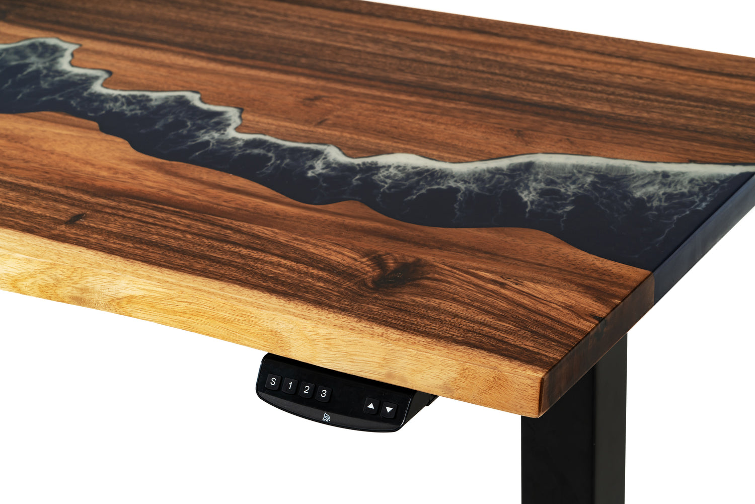 Live Edge Epoxy Solid Wood_White_Scene View_Elephant Desks_Coastline Standing Desk